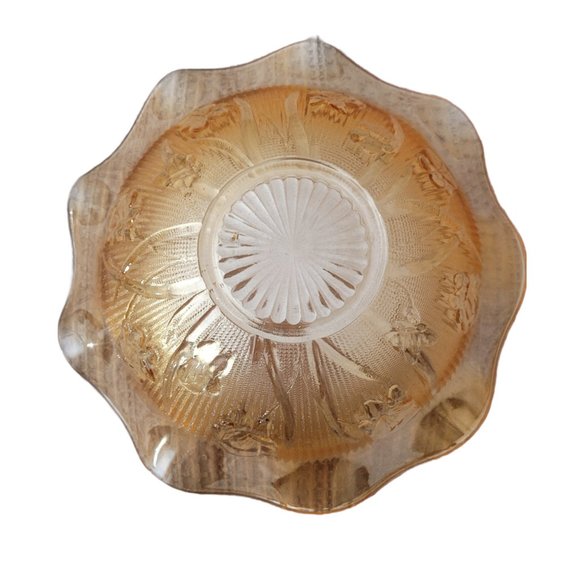 Floragold Ruffled Fruit Bowl - "Louisa" 11 1/2" Dia Iridescent Depression Glass - Picture 4 of 6